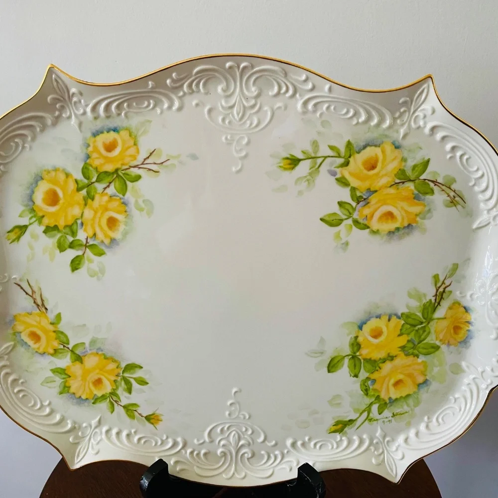Vintage Hand Painted Porcelain Tray, Porcelain Floral Tray, Vintage serving Tray - Picture 2 of 6